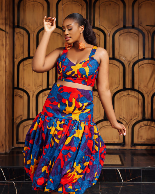 African Print Crop Top & Puffy Midi Skirt Set – Pelumi | KAFOS