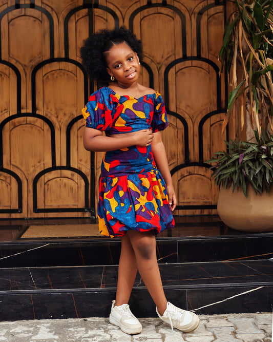 Girls African Print Crop Top & Skirt Set – Off-Shoulder Outfit | KAFOS