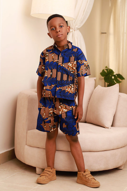 Boys African Print Top & Shorts Set – 2 Pc Ankara Outfit | KAFOS
