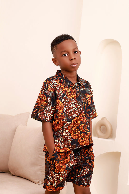 Boys African Print Shirt & Shorts Set – 2 Piece Ankara Outfit | KAFOS