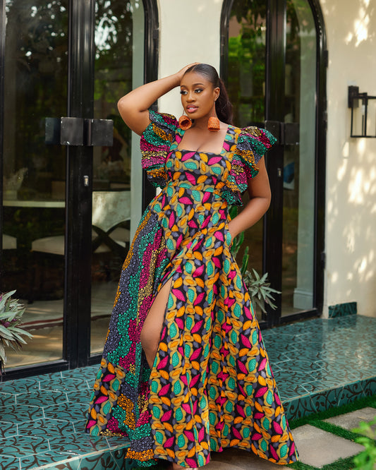 African Print Maxi Dress with Frill Sleeves – IBUKUN | KAFOS