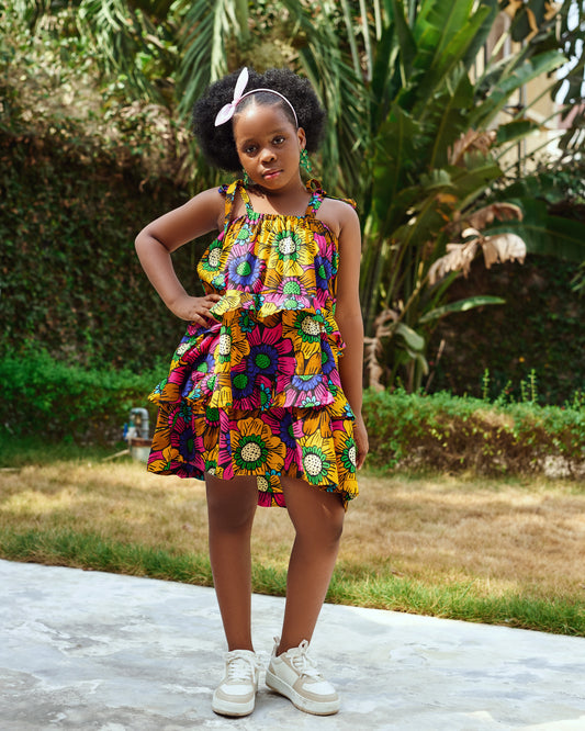 Kid's African Print Floral Tiered Dress – Kanni | KAFOS