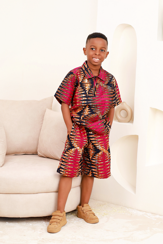 2 Pc African Print Short Sleeve Shirt & Shorts for Boys – Farai | KAFOS