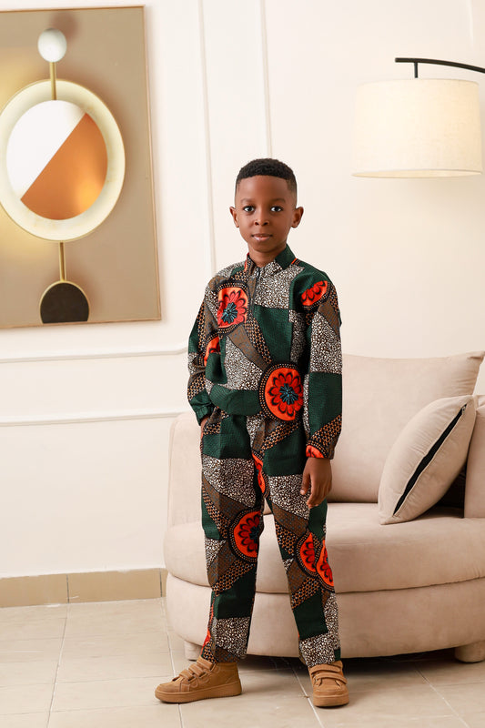 2 Pc African Print Long Sleeve Top and Trouser for Boys – Dumi | KAFOS