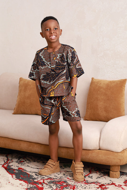 2 Pc African Print Short Sleeve Top & Shorts for Boys – Chudee | KAFOS